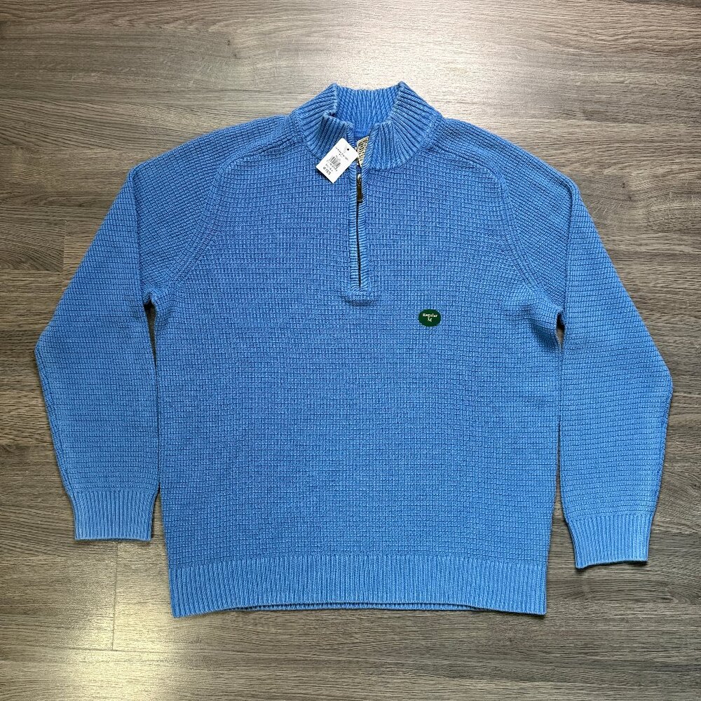 *NWT L.L. Bean Men's Sunwashed Textured Cotton Sweater Quarter-Zip - Blue